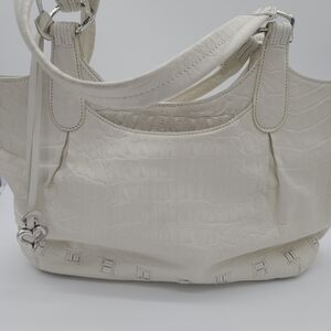 Brighton Leather Croc-Embossed Tote Shoulder Bag Purse Ivory Double Strap